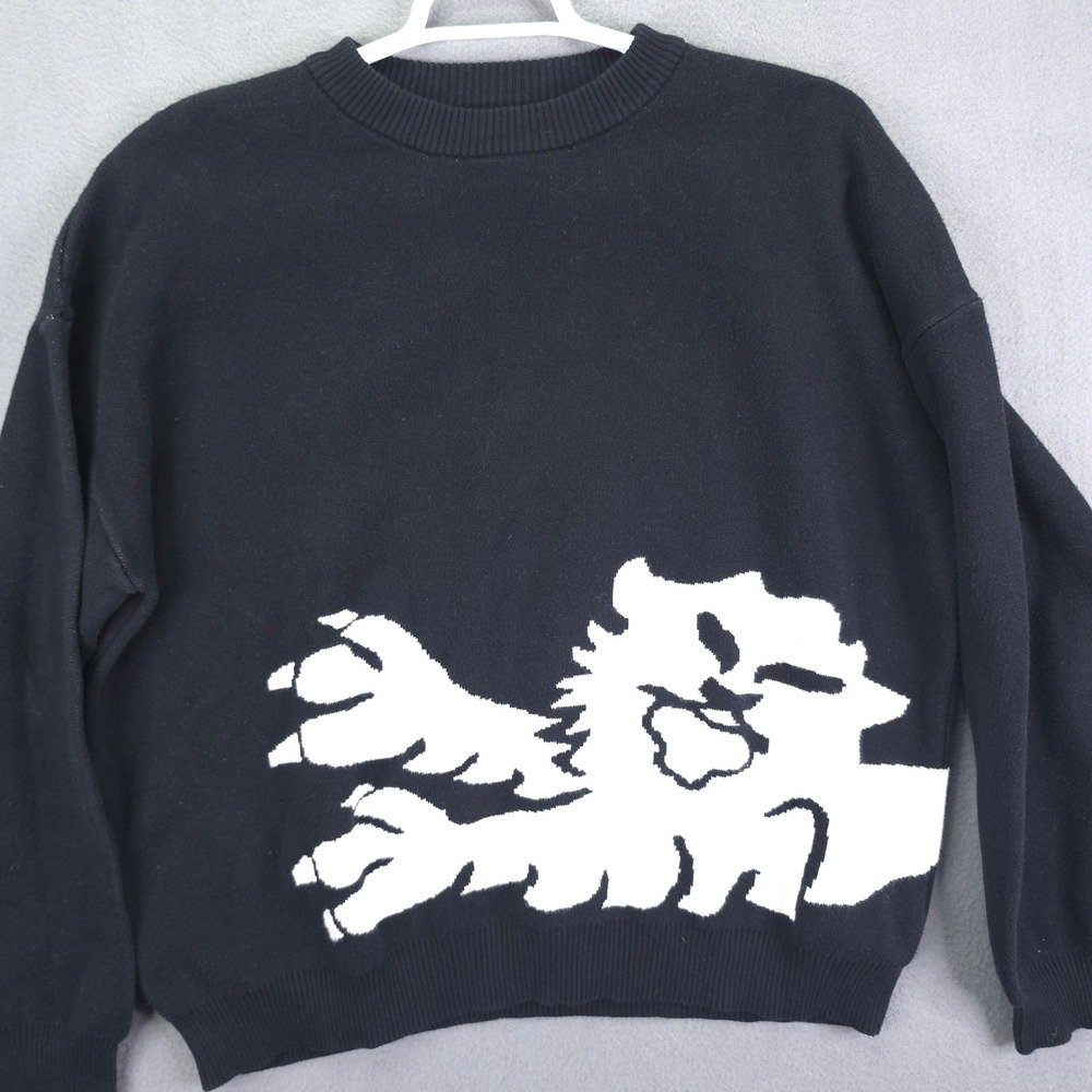 Joga Bonito Sweater Large Black White Lion Graphic Knit Pullover All Over Print
